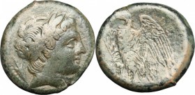 Sicily. Messana. The Mamertinoi. AE 264-241 BC. D/ Head of Ares right, laureate; behind, spear-head. R/ Eagle standing left. CNS I, 7. AE. g. 17.10 mm...