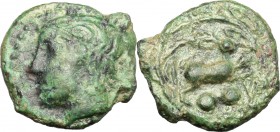 Sicily. Messana. Anaxilas and son Tyrants (480-461 BC). AE. D/ Head of a youthful male left. R/ Hare right; below, two pellets; all within laurel-wrea...