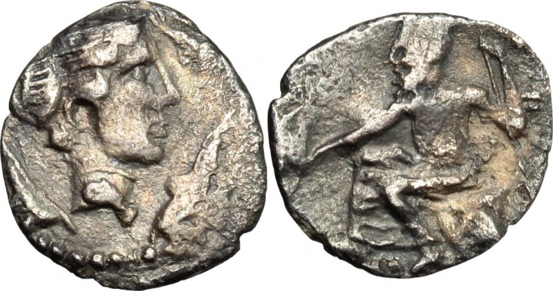 Sicily. Panormos. AR Litra, 405-380 BC. D/ Head of nymph right; around, dolphins...
