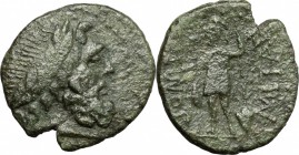 Sicily. Panormos. Roman Rule. AE, after 241 BC. D/ Head of Zeus right, laureate. R/ Warrior standing left, holding patera and spear; to right, shield....