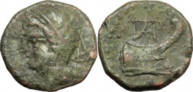 Sicily. Panormos. Roman Rule. AE, after 241 BC. D/ Head of Demeter left, veiled and wearing wreath of corn-ears. R/ Prow of galley right; above, monog...