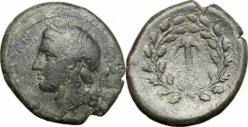 Sicily. Syracuse. Agathokles (317-289 BC). AE. D/ Head of Kore left, wearing wreath of corn-ears. R/ Torch in wreath; flame on both sides. CNS II, 135...