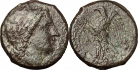 Sicily. Syracuse. Hiketas (287-278 BC). AE. D/ Head of Zeus Hellanios right, laureate. R/ Eagle standing left; before, monogram. CNS II, 168. AE. g. 8...