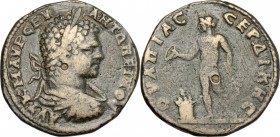 Caracalla (198-217). AE, Thrace, Serdica mint, 198-217. D/ Bust of Caracalla right, laureate, draped, cuirassed. R/ Apollo standing left, holding pate...