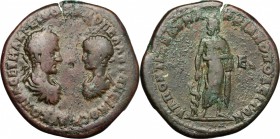Macrinus (217-218). AE, Moesia Inferior, Marcianopolis mint, 217-218. D/ Facing busts of Macrinus left and Diadumenian right. R/ Asklepios standing fa...