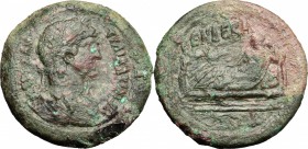 Egypt. Hadrian (117-138). AE 35 mm, Alexandria mint, 126-127. D/ Bust of Hadrian right, laureate, draped, cuirassed, seen from behind. R/ Tyche reclin...