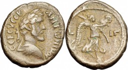 Egypt. Antoninus Pius (138-161). AE Tetradrachm, Alexandria mint, 149-150. D/ Bust of Antoninus Pius right, laureate, draped, cuirassed. R/ Nike advan...