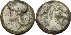Anonymous. AE Half Unit, 269 BC. D/ Head of Minerva left, helmeted. R/ Head of horse right. Cr. 17/1a. AE. g. 4.50 mm. 17.00 Green patina. Good F.