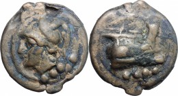 Anonymous. Libral series. AE Triens, cast, 225-217 BC. D/ Head of Minerva left, helmeted; below, four pellets. R/ Prow of galley right; below, four fo...