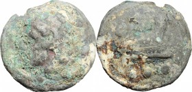 Anonymous. Libral series. AE Quadrans, cast, 225-217 BC. D/ Head of Hercules right, wearing lion's skin; behind, three pellets. R/ Prow of galley righ...