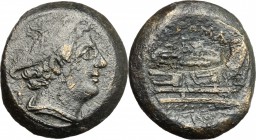 Anonymous semilibral series. AE Semuncia. 217-215 BC. D/ Head of Mercury right. R/ Prow of galley right. Cr. 38/7. AE. g. 6.97 mm. 20.50 Dark patina. ...