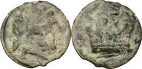 Anonymous post-semilibral series. AE Cast Semis, 215-221 BC. D/ Head of Saturn right, laureate. R/ Prow right. Cr. 41/6d. AE. g. 48.40 mm. 38.00 Earth...