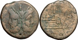 Anchor series. AE As, 209-208 BC. D/ Head of Janus, laureate. R/ Prow of galley right; before, anchor. Cr. 50/3. AE. g. 28.69 mm. 33.00 Nice reddish t...