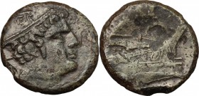Anonymous. AE Sextans, 169-158 BC. D/ Head of Mercury right, wearing winged hat. R/ Prow right. Cr. 195/5. AE. g. 4.59 mm. 20.00 F.