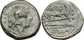 M. Fabrinius. AE Quadrans, 132 BC. D/ Head of Hercules right, wearing lion's skin; behind, three pellets. R/ Prow of galley right. Cr. 251/3. AE. g. 3...