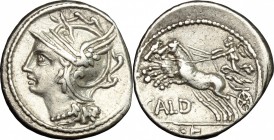 C. Coelius Caldus. AR Denarius, 104 BC. D/ Head of Roma left, helmeted. R/ Victoria in biga left; holding reins. Cr. 318/1. AR. g. 3.82 mm. 19.00 Abou...