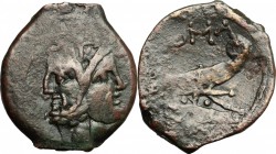 Anonymous. AE As, 91 BC. D/ Head of Janus, laureate. R/ Prow of galley right. Cr. 339/1a. AE. g. 11.93 mm. 28.00 F.