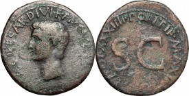 Augustus (27 BC - 14 AD). AE As, 11-12. D/ Head of Augustus left, bare. R/ Large SC surrounded by legend. RIC 471. AE. g. 10.01 mm. 29.00 Brown patina...