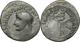 Tiberius (14-37). AE As, 36-37. D/ Head of Tiberius left. laureate. R/ Winged caduceus. RIC 65. AE. g. 7.74 mm. 28.00 Dark green patina. Good F.