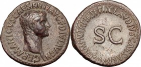 Claudius (41-54). AE As, 50-54. D/ Head of Germanicus right, bare. R/ Large SC surrounded by legend. RIC 106. AE. g. 13.15 mm. 29.50 Dark brown patina...