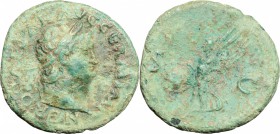 Nero (54-68). AE As, 62-68. D/ Head of Nero right, laureate. R/ Victoria advancing left; holding round shield. RIC 312. AE. g. 9.91 mm. 28.00 Bright g...