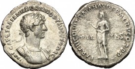 Hadrian (117-138). AR Denarius, 117 AD. D/ Bust of Hadrian right, laureate, draped, cuirassed. R/ Pietas standing left; raising right hand. RIC 8B. AR...