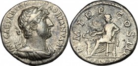 Hadrian (117-138). AR Denarius, 119-122. D/ Bust of Hadrian right. laureate, draped, cuirassed. R/ Salus seated left, feeding from patera snake coiled...