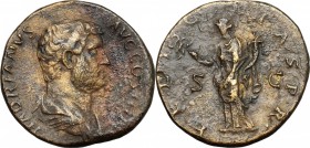 Hadrian (117-138). AE Sestertius, 134-138. D/ Bust of Hadrian right, laureate, draped. R/ Felicitas standing left; holding caducaeus and cornucopiae. ...