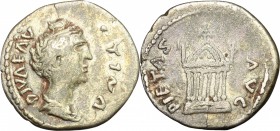 Faustina I (died 141 AD). AR imitation denarius, 141 AD. D/ DIVAEAV[G] [FAV].TINA. Bust of Faustina right, draped. R/ Hexastyle temple. Cf. RIC (Anton...