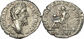 Commodus (177-193). AR Denarius, 189 AD. D/ Head of Commodus right, laureate. R/ Securitas seated left, holding globe. RIC 190. AR. g. 2.04 mm. 19.00 ...
