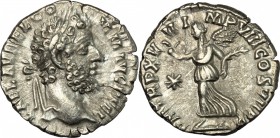 Commodus (177-193). AR Denarius, 192 AD. D/ Head of Commodus right, laureate. R/ Victoria advancing left, holding wreath and palm; to left, star. RIC ...
