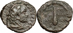 Commodus (177-193). AE As, 192 AD. D/ Head of Commodus right, wearing lion's skin. R/ Club of Hercules with legend in three lines; all within wreath. ...