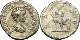 Geta (198-212). AR Denarius, 200-202. D/ Bust of Geta right, bare headed, draped. R/ Castor standing left, holding spear and scepter; behind, horse st...