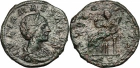 Julia Maesa (died 225 AD). AE Sestertius, 218-222. D/ Bust of Julia Maesa right, diademed, draped. R/ Pudicitia seated left; drawing veil and holding ...