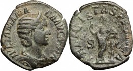 Julia Mamaea (died 235 AD). AE Sestertius, 222-235. D/ Bust of Julia Mamaea right, diademed, draped. R/ Felicitas standing left; leaning on column wit...