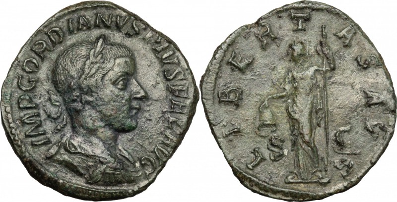 Gordian III (238-244). AE Sestertius, 241-244. D/ Bust of Gordian right, laureat...