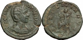 Otacilia Severa, wife of Philip I (244-249). AE Sesetertius, 244-249. D/ Bust of Otacilia right, diademed, draped. R/ Pudicitia seated left; drawing v...