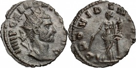 Gallienus (253-268). BI Antoninianus, 257-258. D/ Head of Gallienus right, radiate. R/ Providentia standing left, leaning on column; holding baton and...