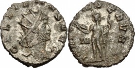 Gallienus (253-268). BI Antoninianus, 260-268. D/ Head of Gallienus right, radiate. R/ Jupiter standing left wearing cloak on left shoulder; holding t...