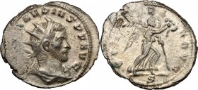Claudius II Gothicus (268-270). BI Antoninianus, 268-270. D/ Bust of Claudius right, radiate, draped. R/ Victoria advancing right; holding wreath and ...