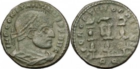 Constantine I (307-337). AE follis, Rome mint, 312-313. D/ Bust of Constantine right, laureate, draped. R/ Legionary eagle between two vexilla. RIC VI...