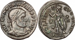 Constantine I (307-337). AE follis, Arelate mint, 316 AD. D/ Bust of Constantine right, laureate, draped, cuirassed. R/ Sol standing left, wearing chl...