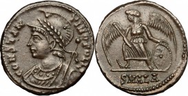 Constantine I (307-337). AE follis, Alexandria mint, 335-337. D/ bust of Constantinopolis left, helmeted, wearing imperial cloak, holding spear. R/ Vi...