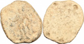 Uncertain mint. PB Tessera, 5th-4th century BC. D/ Male deity standing left. R/ Blank. PB. g. 3.38 mm. 18.00 About VF/Good F.