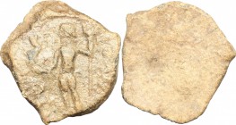 PB Tessera, 1st century BC - 1st century AD. D/ Neptune standing left; holding dolphin and trident. R/ Blank. PB. g. 3.86 mm. 13.00 About VF.