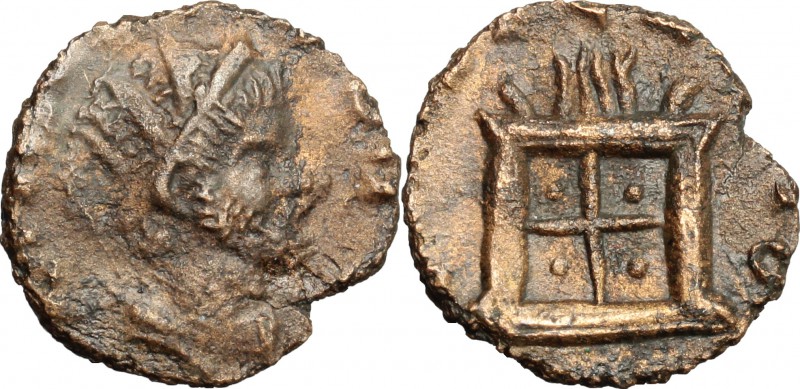 AE Barbarous radiate, 3rd century. D/ Radiate head right. R/ Altar. AE. g. 2.10 ...