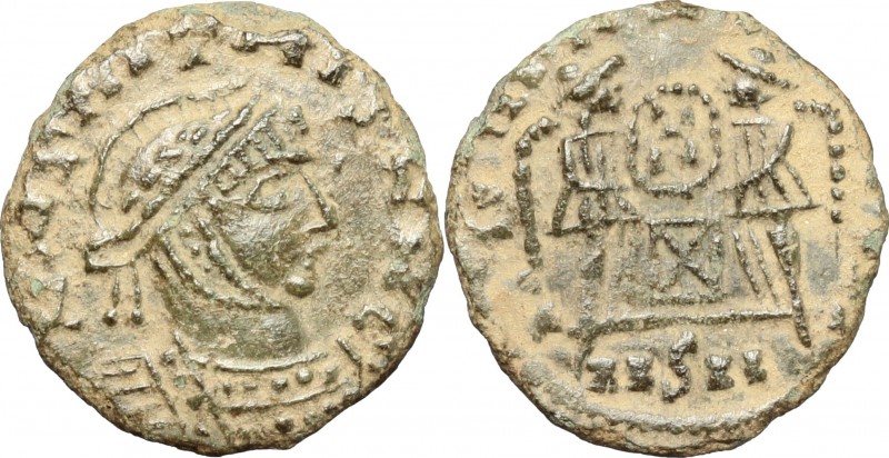 AE Imitation of a late Roman follis, 4th century. D/ Head of Constantine I right...
