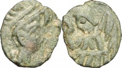 Vandals in North Africa. Thrasamund (496-523). AE Nummus, Carthage mint, 496-523. D/ Bust right, diadmed, draped. R/ Victoria advancing left: holding ...