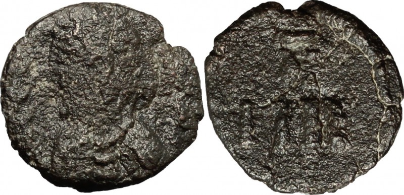 Vandals. AE 4 Nummi, Carthage mint, 480-533. D/ Bust left; before, palm. R/ N/II...