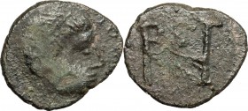 Ostrogothic Italy, Theoderic (493-526) (?). AE Nummus, Rome mint, 493-526. D/ Bust right, diademed, draped. R/ Monogram within wreath. MIB 80. Metlich...
